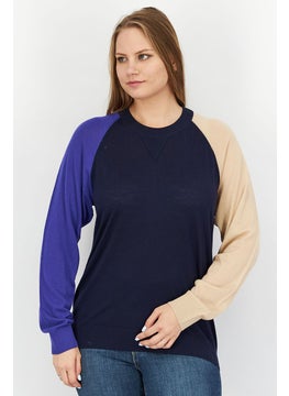 Buy Women Crew Neck Colorblock Sweatshirt, Blue Marine in Saudi Arabia