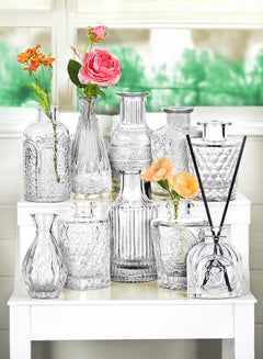 Buy 10 Pieces Glass Vases Clear Vintage Bud Vases for Home Table Decorations in Saudi Arabia