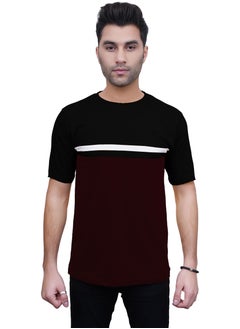 Buy Mens T Shirt 100% Combed Cotton Contrast Panelled Soft Comfortable Black T Shirt Top & Tees For Mens in UAE