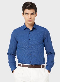 Buy Men Easy Care Teal Blue Checked Sustainable Formal Shirt in Saudi Arabia