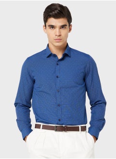 Buy Men Easy Care Teal Blue Checked Sustainable Formal Shirt in Saudi Arabia