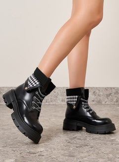 Buy Houndstooth Pattern Lace-up Combat Boots in Saudi Arabia