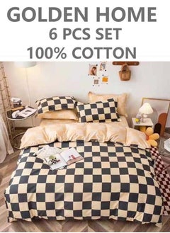 Buy 6-Piece Single Size Cotton Printed Combination Duvet Cover Set Includes 1xFitted Bedsheet 120x200+30cm, 1xDuvet/Bed Cover 160x210 cm, 2xPillowcase 55x80cm, 2xCushion Case 45x70cm Multicolour in UAE