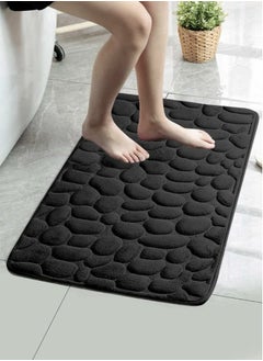 Buy 1-Piece Absorbent Non-slip Bath Rug Stone Textured Floor Mat Velvet Fabric Black 60x40 Centimeter in UAE