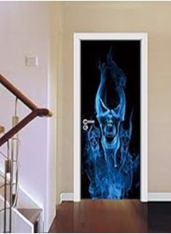 اشتري 3D door sticking flame skull head living room bedroom door creative decoration wall sticker paper Halloween decoration في مصر