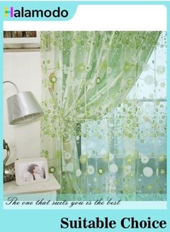 Buy 2-pieces of GreenLace Curtains Fresh Floral Tulle Blackout Curtains for Bedroom 100x200cm in Saudi Arabia