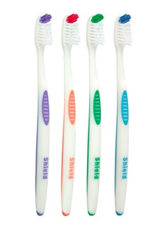 اشتري Shield Care Falcon Toothbrush with Curved Filaments, Deep Reach (Family Care - Medium Bristles), 4 Colors - 4 Count (Pack of 1) في الامارات