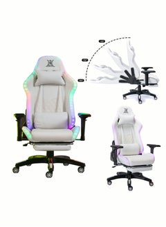 اشتري Gaming Chairs Swivel Office Chair Work Recliner with Lumbar Support and Footrest White في السعودية