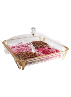 Buy Serving Tray - 4 Compartments Appetizer Platter with Lid - Acrylic Spill Proof Rectangular Countertop Decorative Dish With Handle For Appetizer, Nuts, Candy, Sweets, Cookie tray in UAE