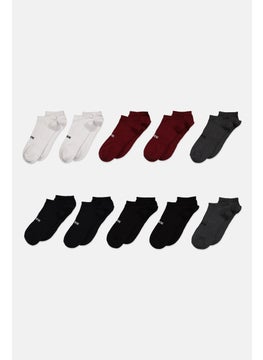 اشتري Men 10 Pairs Textured Ankle Socks, Black/White/Grey Combo في الامارات