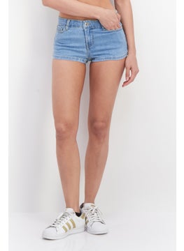 Buy Women Solid Denim Shorts, Blue in Saudi Arabia