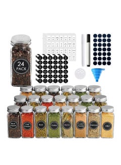 Churboro 24 Glass Spice Jars with Bamboo Airtight Lids, 400 Spice Labels,  Funnel and Chalk Marker Set Spice Containers, 4 OZ Glass Storage Jars.