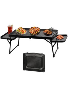 Buy Outdoor Folding Table Camping Barbecue Table Portable Multifunctional Camping Table With 2 Side Panels Folding Picnic Table Sturdy Metal Mesh Tabletop Easy To Carry Waterproof And Heat-Resistant Black in UAE