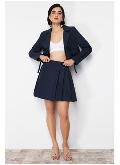 Buy Navy Blue Pleated Buckle Detail Mini Woven Skirt TWOSS24ET00115 in Egypt