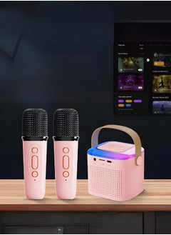 اشتري Portable Bluetooth Karaoke Speaker with 2 Wireless Microphones for Home Enjoyment Party Pink في السعودية