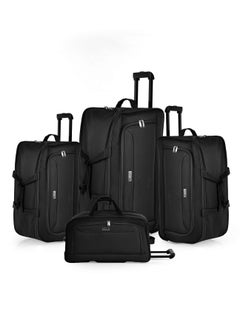 اشتري New Travel Duffle Bag Luggage Set, Fabric Trolley Travel Bag Set with Carry On Cabin Sizes, 2 Wheels and Telescopic Handle, 4 Pieces, Size 19/21/23/26 Inches, DF01/4P (Black) في السعودية