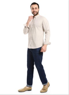 Buy Solid Cotton Full Sleeves Casual Shirt_Dark Beige in Egypt