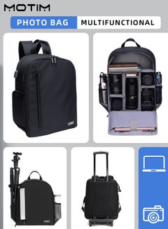 اشتري Camera Backpack Bag with Laptop Compartment 15.6" for DSLR/SLR Mirrorless Camera Waterproof Camera Case Compatible for Sony Canon Nikon Camera and Lens Tripod Accessories Black في الامارات