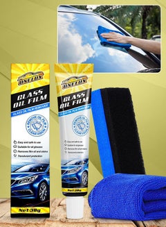 Buy Car Glass Oil Film Stain Removal Cleaner 100% for Glass Clear Oil Film Remover for Glass Window Oil Film Remover with Towel and Sponge 30g in UAE