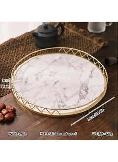 Buy Wooden Round Marble Grain Tray, Decorative Storage Tray, Tea Tray, Storage Tray, Home Decoration Tray, For Home Room Living Room Office Decor (White) in Saudi Arabia