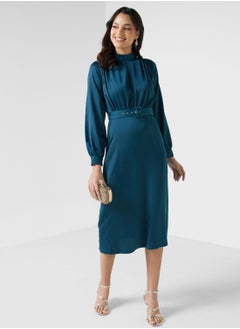 اشتري High Neck Pleated Detail Dress في الامارات