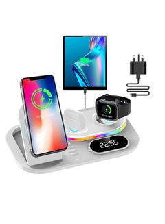 Buy 4 in 1 Wireless Fast Charger Station with Digital Clock and Night Light 30W Fast Wireless Charging Compatible with all wireless devices in UAE