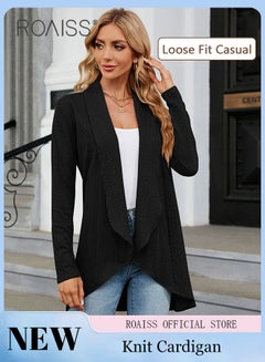 Buy Ladies Casual Regular Fit Long Sleeve Top Women Solid Color Cardigan Casual and Versatile Women Knitted Coat in Saudi Arabia