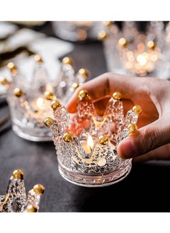 اشتري Votive Candle Holders Set Of 6 Crown Glass Tealight Candle Holder For Wedding Party And Home Decor Gold Tips في الامارات