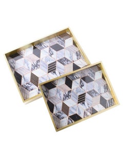 Buy 2-Piece Rectangular Wooden Tray Set Multicolor 41x31x6cm in Saudi Arabia