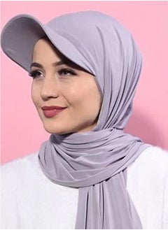 اشتري Premium Hijab with Hat Lightweight Hijab Head Scarf for Women Adjustable Soft Long Under Scarf Baseball Caps Muslim Fashion Solid Color Chiffon Head Wraps-Grey في السعودية