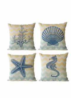 اشتري Decorative Throw Pillow Covers Pack of 4, Waterproof Cushion Covers, Perfect to Outdoor Patio Garden Living Room Sofa Farmhouse Decor (18x18 Inches) (Starfish Seahorse) في الامارات