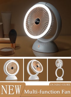 اشتري Desk Fan Rechargeable Battery Operated Fan with LED Light, 180° Rotation Portable USB Fan 4 Speed Regulation for Home, Office, Travel, Camping, Outdoor, Indoor Fan في الامارات