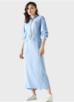 Buy Pocket Detail Belted Shirt Dress in Saudi Arabia