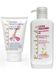 Buy Set Of 2 Extra Whitening Hand & Nail Milk Repair 100 ml And Fairlady Extra Whitening Moisturinzing Body Milk 700ml in Saudi Arabia