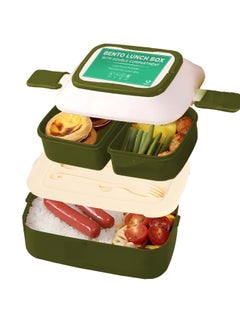 Buy GRAVIT Bento Lunch Box with Spoon and Fork 2 Layer Leakproof Stackable Lunch Box Bento Lunch Box Containers for Adults & Kids Microwave Freezer Safe (13x13.2x21cm) (Green) in UAE