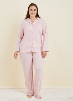 اشتري Plus Long Sleeves Jersey Button Through Shirt & Pyjama Set في السعودية