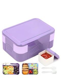 Buy Children's lunch box with compartments, leak-proof, with 6 compartments and cutlery, lunch box for girls and boys, breakfast box, snack box for kindergarten, BPA-free（Purple） in UAE