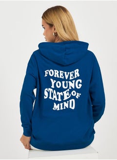 Buy Regular Fit Longline Slogan Print Hoodie in Saudi Arabia