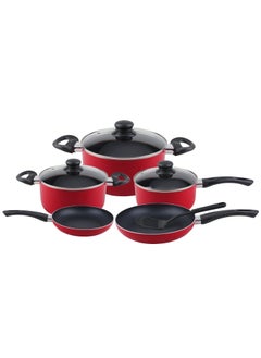 Buy Delcasa 9-Piece Non-Stick Cookware Set- DC2900| Aluminum Body With 3-Layer Non-Stick Coating, CD Bottom, Bakelite Handles And Glass Lid| Includes Casserole, Saucepan, Fry Pan, Nylon Turner in Saudi Arabia