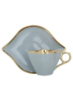 Buy A Set Of Gray And Gold Ceramic Coffee Cups And Saucers, 12 Pieces in Saudi Arabia