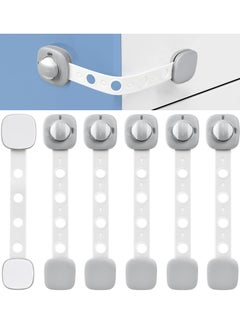 اشتري Child Safety Cupboard Locks, 6 Pack Cupboard Locks for Children, No Drilling, Baby Proof Drawer Cabinet Locks Straps with Adhesive Tape, Babyproofing Safety Locks - Grey and White في السعودية