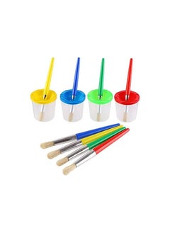 Buy 4 Pcs Kids No Spill Paint Cups and 4 Round Paint Brushes in UAE