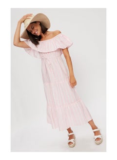 Buy Stripe Tiered Bardot Maxi Dress in UAE