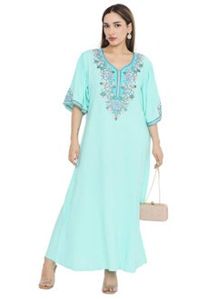 Buy PURE MUSLIN SILK COTTON WITH UNIQUE THREAD EMBROIDERY ARABIC KAFTAN JALABIYA DRESS in Saudi Arabia