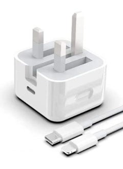 Buy 20-W Apple Charger Uk Plug Type C Adapter With 1m Iphone Fast Charging Cable Universal Travel Adapter Usb-c Plug Compatible For All Iphone Device 14/13/12/11 Pro And Pro Max / 8 Plus/X Max/Etc in UAE