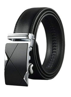 اشتري Mens Belt,Genuine Leather Fashion Belt Ratchet Dress Belt with Automatic Buckle, Soft Leather Business Belt Fashion for Casual Dress Jeans Khakis (Silver Buckle, Black) في الامارات