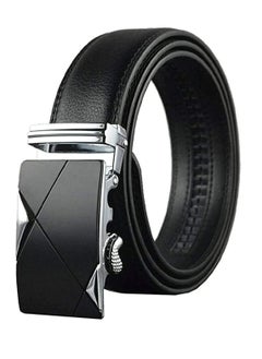 اشتري Mens Belt,Genuine Leather Fashion Belt Ratchet Dress Belt with Automatic Buckle, Soft Leather Business Belt Fashion for Casual Dress Jeans Khakis (Silver Buckle, Black) في الامارات