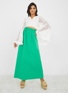 Buy Elastic Waistband Solid A-Line Maxi Skirt in Saudi Arabia