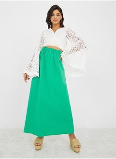 Buy Elastic Waistband Solid A-Line Maxi Skirt in Saudi Arabia