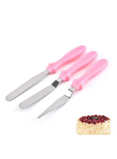 Buy Stainless Steel Icing Knife Angled Spatula Cake Smoother And Lifter 3pc Set Pink in UAE